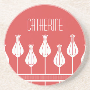 Red Art Deco Floral Onderzetter