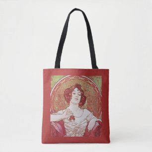  Red Art Nouveau Alphonse Mucha Ruby Lady Draagtas