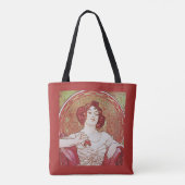  Red Art Nouveau Alphonse Mucha Ruby Lady Draagtas (Achterkant)