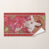 Red Art Nouveau Alphonse Mucha Ruby Lady Handdoek (Handdoek)