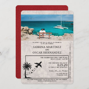 Red Aruba Passport Wedding Invitation Kaart