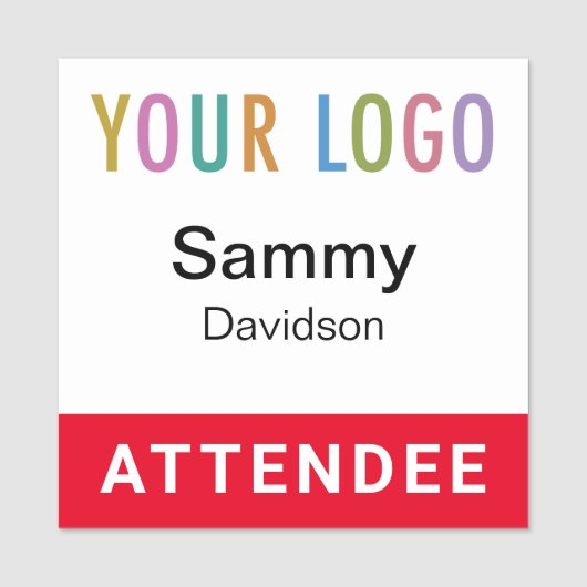 Red Attendee Name Badge met Event Logo Square Pin (Voorkant)