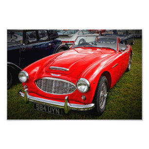 Red Austin Healey 3000 klassieke sportwagen Foto Afdruk