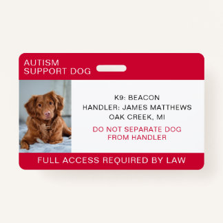 Red Autism Support Dog Foto Badge