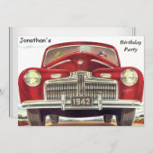 Red  Auto Birthday Party Kaart (Voorkant / Achterkant)