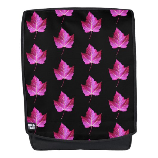 Red Autumn Maple Leaf Pattern on Black Background Rugtassen (Voorkant)