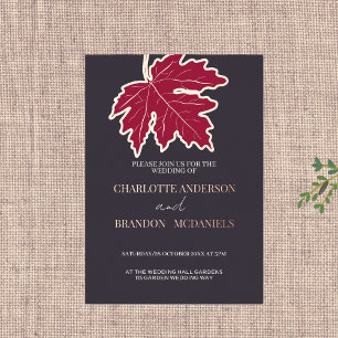 Red Autumn Maple Leaf Wedding Gold Folie Uitnodiging