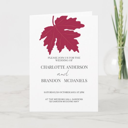Red Autumn Maple Leaf Wedding Invitation (Voorkant)