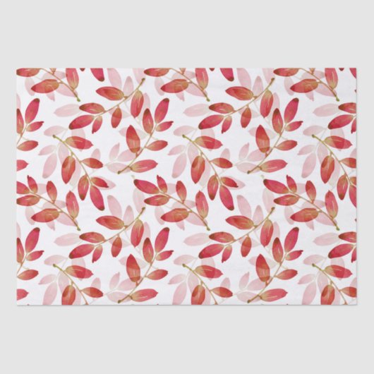 Red Autumn Waterverf Gelaagde bladeren Patroon Tissuepapier (Voorkant)