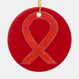 Red Awareness Ribbon Custom Art Ornaments Keramisch Ornament