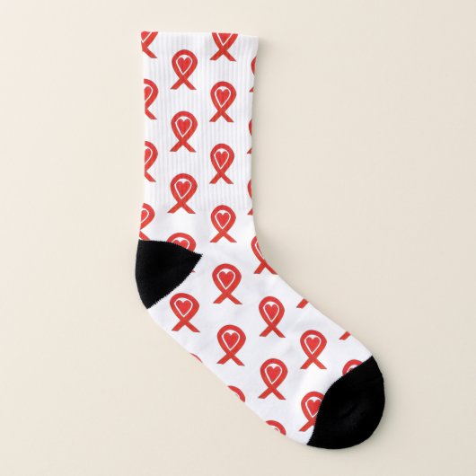 Red Awareness Ribbon Heart Custom Art Socks Sokken (Links binnenkant)