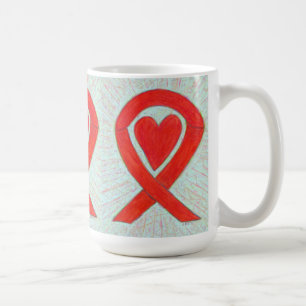 Red Awareness Ribbon Heart Custom Coffee Mok