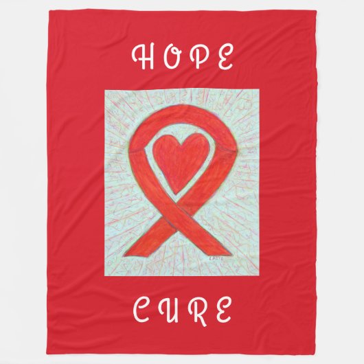 Red Awareness Ribbon Heart Custom Fleece Blankets (Voorkant)