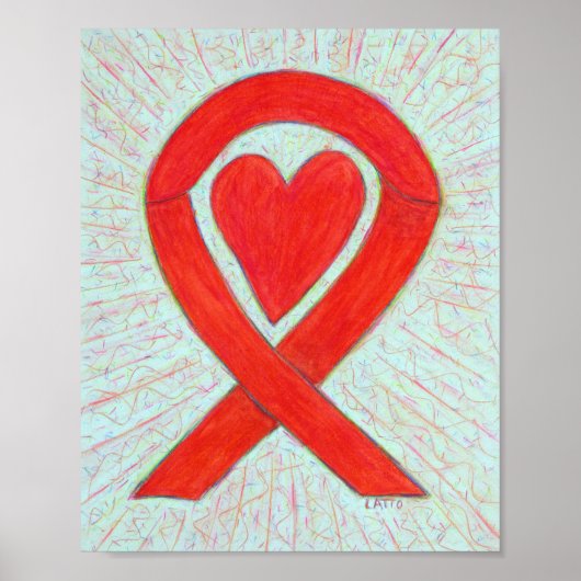 Red Awareness Ribbon Heart Poster Art Print (Voorkant)