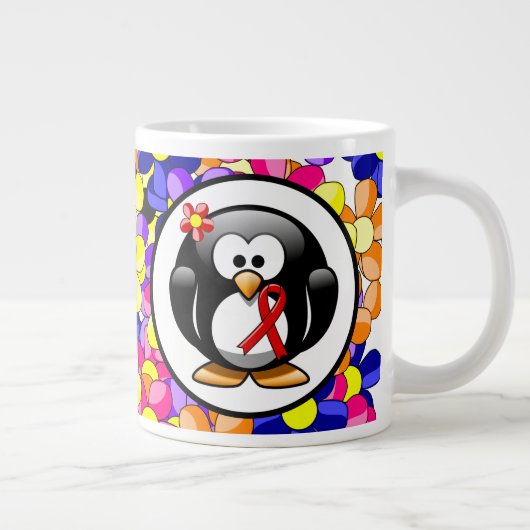 Red Awareness Ribbon Penguin Jumbo Mok (Rechts)