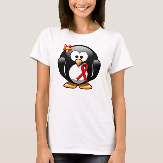 Red Awareness Ribbon Penguin T-shirt (Voorkant)