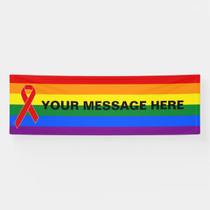 Red Awareness Ribbon & rainbow vlag + jouw boodsch Spandoek