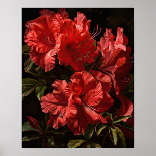 Red Azalea Flowers Art Print Poster