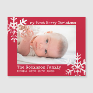 Red Baby Holiday Eerste Kerstfeest Foto Snowflakes