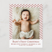 Red Baby’s First Christmas Custom Photo Birth Briefkaart (Voorkant)