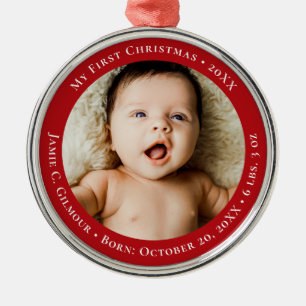 Red Baby's First Christmas 1 foto Geboortedatum Metalen Ornament