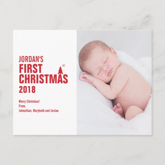 Red Baby's First kerstfoto Briefkaart (Voorkant)