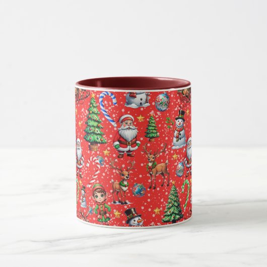 Red Background Christmas Decorative Pattern Mok (Midden)