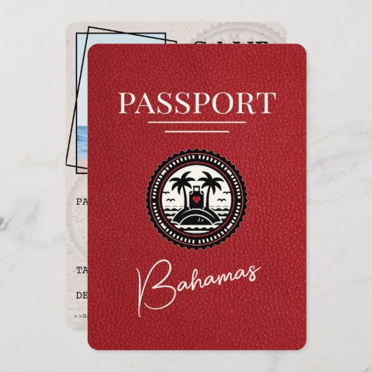 Red Bahamas Passport Bewaar de datum Save The Date (Voorkant / Achterkant)