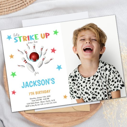 Red Ball Bowling Anniversaire Invitations avec pho