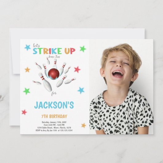 Red Ball Bowling Anniversaire Invitations avec pho (Devant)