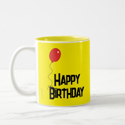 Red Balloon Happy Birthday Yellow Mug (Gauche)
