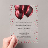 Red balloons clear luxury birthday acryl uitnodigingen (Insitu (Draagbaar))