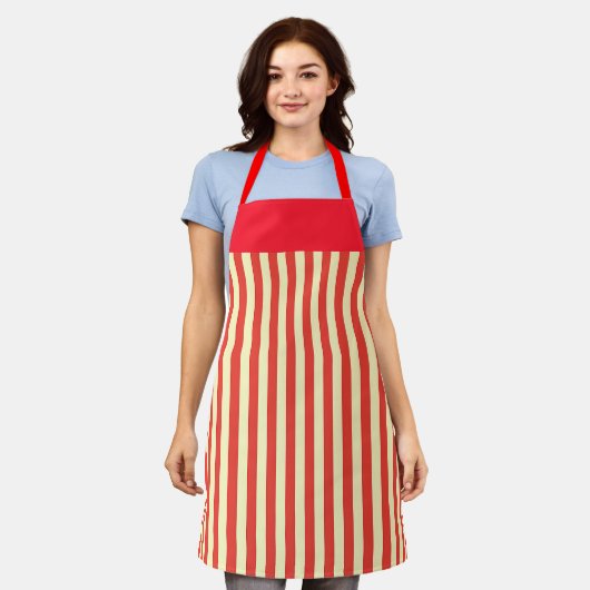 Red Band Stripe Kitchen Chef Schort (Gedragen)