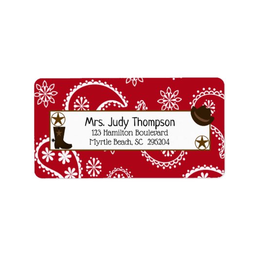 Red Bandana Boot, Cowboy Pet Etiket (Voorkant)