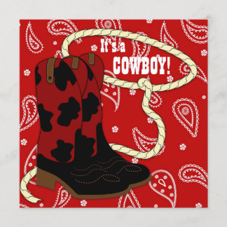 Red Bandana Cowboy Baby shower Kaart