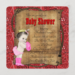 Red Bandana Cowgirl Baby shower Kaart