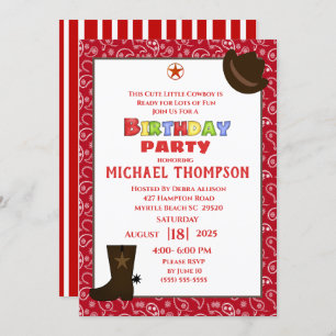 Red Bandana Western Cowboy Invitation d'anniversai