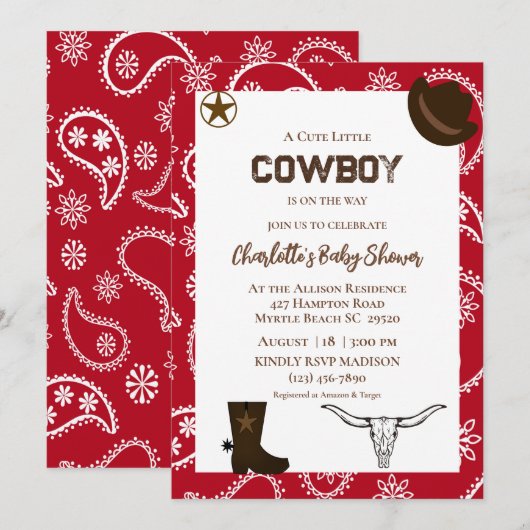 Red Bandana Western Cowboy Invitation d'anniversai (Devant / Derrière)