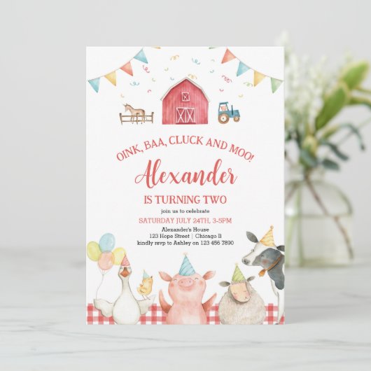 Red Barn Animaux de ferme Barnyard Invitation d'an (Debout devant)