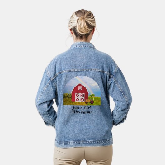 Red Barn Blue Sky Gepersonaliseerde naam Vrouwen Denim Jacket (Model)