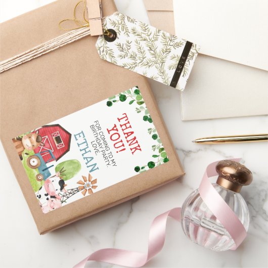 Red Barn Blue Tractor Boerderij Farmyard Birthday Rechthoekige Sticker (Geschenken)