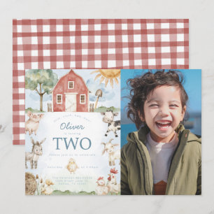 Red Barn Boerderij Animal Verjaardagsfeestuitnodig Kaart