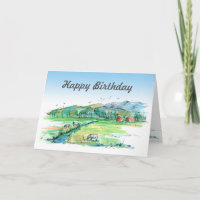 Red Barn Boerderij Koeien Waterverf Happy Birthday