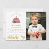 Red Barn Chicks Aquarelle Photo Invitation d'anniv (Devant)