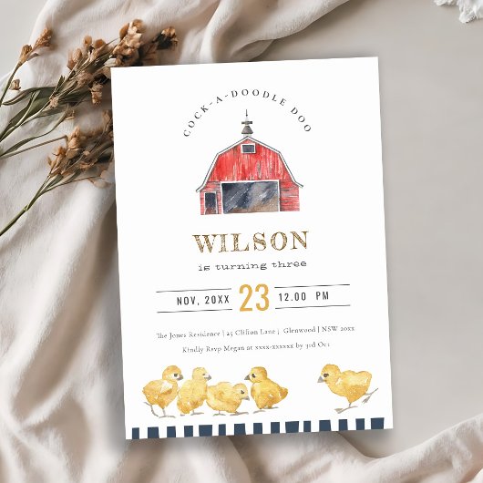 Red Barn Chicks Ferme Aquarelle Invitation d'anniv