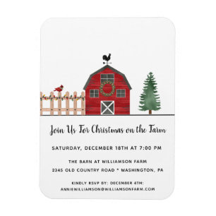 Red Barn Country Kerstparty Invitation Magnet Magneet