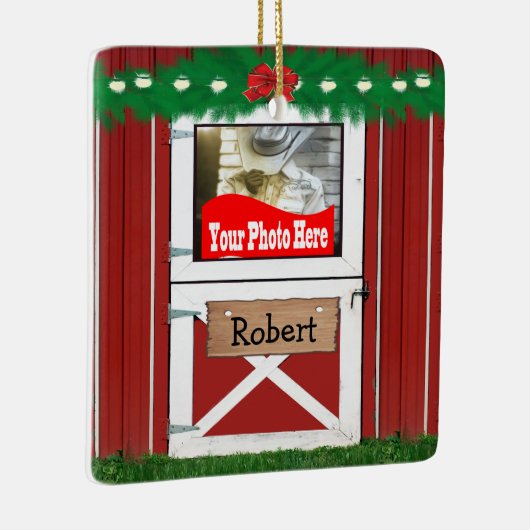 Red Barn Custom 2 Fotokerstversiering Keramisch Ornament (Rechts)