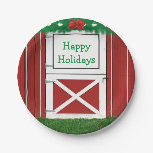 Red Barn Door Custom Holiday Party Borden #2 Papieren Bordje