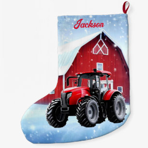 Red Barn en moderne rode tractor Grote Kerstsok