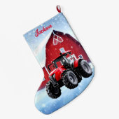 Red Barn en moderne rode tractor Grote Kerstsok (Achterkant (Hangend))